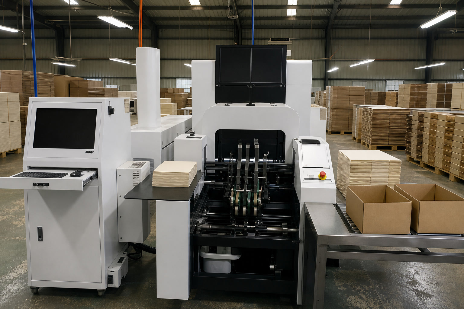 Illustrative packaging production environment with inspection and protective pack-out equipment